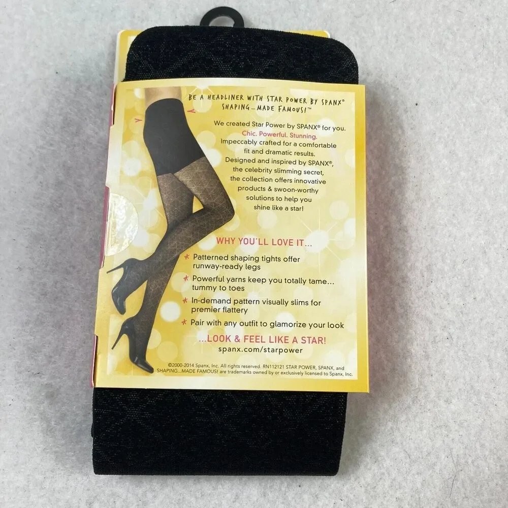 Star Power By Spanx Women Size A Shaping Tights Black Patterned Stretch Shapwear